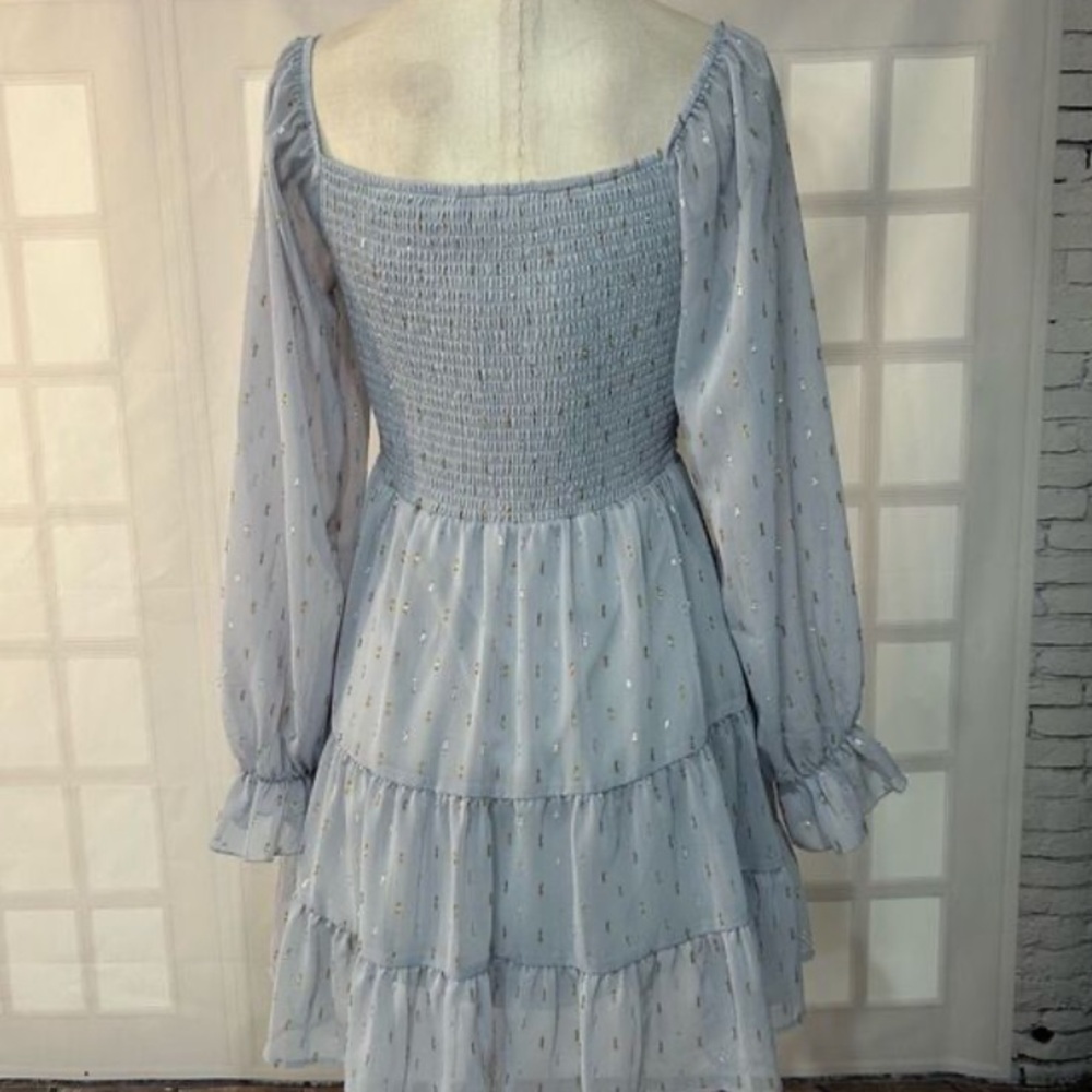 Altar’d State smocked light blue mini dress with metallic details size M NWT - Picture 5 of 10